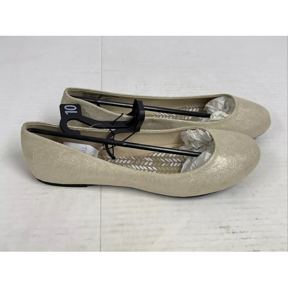 Time and Tru Gold Sparkle Women's 10 Casual Flats Slip on Shoes Round Toe New - Picture 2 of 6